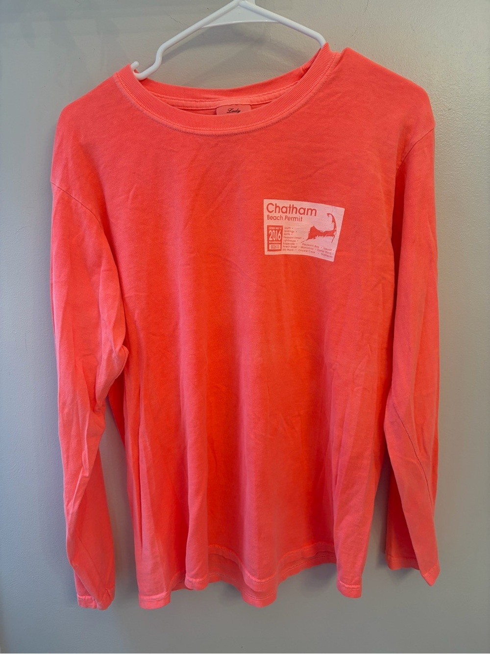 Chatham cape cod Beach Permit Coral neon Long-Sleeve Tee woman's large